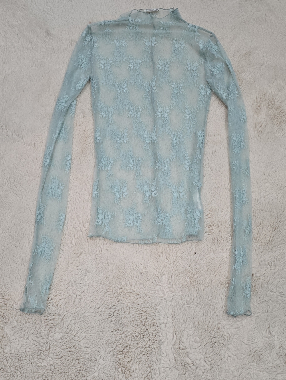 Free People Pale Blue Sheer Floral Lace Long-Sleeve Top